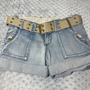 Boston Proper PEACE Denim Shorts Size 4 Boho Shorts with Belt